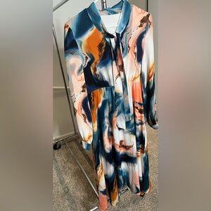 Abstract Multicolor Long Sleeve Dress